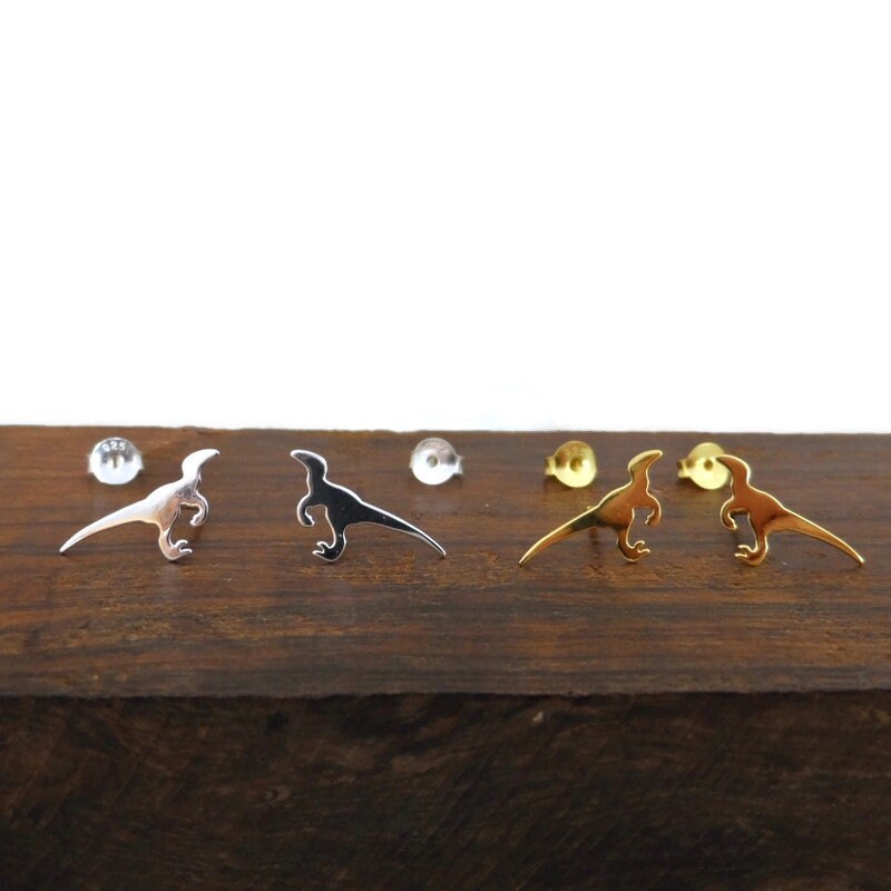 Velociraptor Dinosaur Earrings in Sterling Silver, Velociraptor Earrings, Sterling Silver Dinosaur, Gold Dinosaur Earrings, Kids Earrings