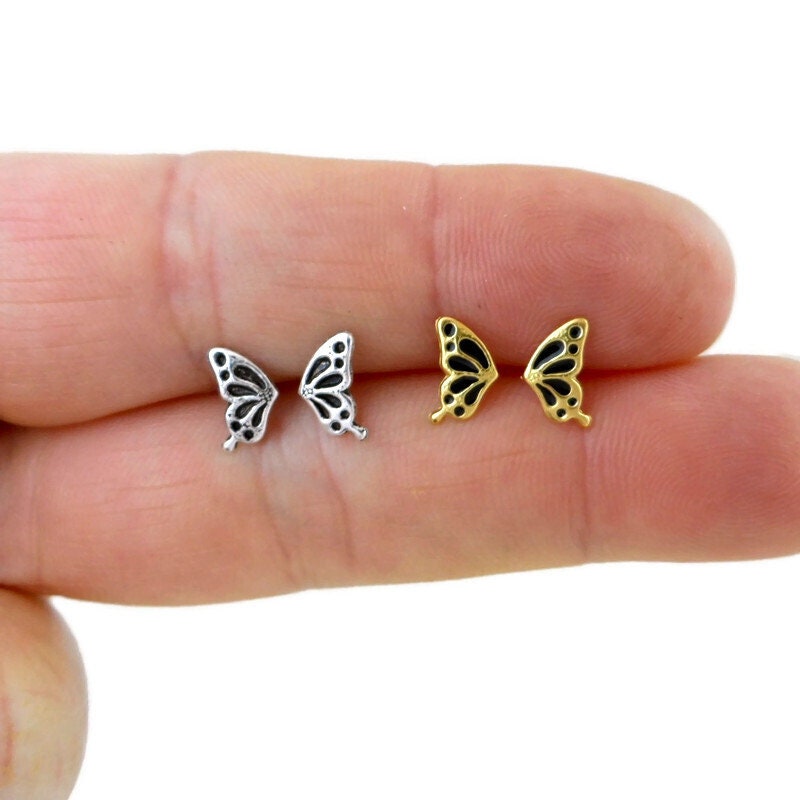 Tiny Butterfly Wing Earrings In Sterling Silver, Butterfly Earrings, Butterfly Studs, Kids Earrings, Dainty Earrings, Cartilage Stud