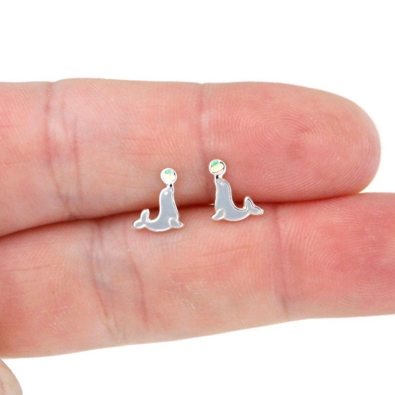 Tiny Seal Earrings in Sterling Silver, Seal Sterling Studs, Kids Earrings, Ocean Earrings, Animal Earrings, Girls Earrings,Ocean Jewelry