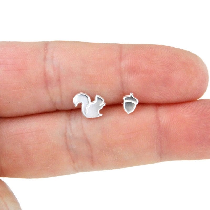 Squirrel & Nut Earrings in Sterling Silver