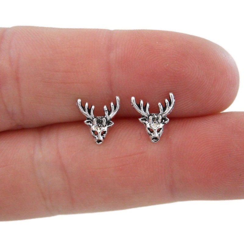 Deer Skull Earrings in Sterling Silver