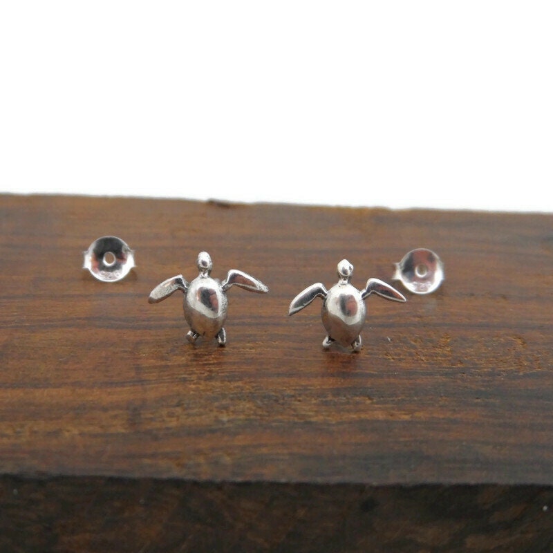 Terrapin Earrings in Sterling Silver, Turtle Earrings, Silver Turtle Studs, Tiny Silver Studs,Animal Earrings, Ocean Jewelry, Kids Earrings