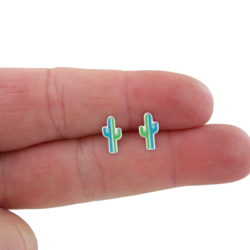 Kids Cactus Stud Earrings in Sterling Silver