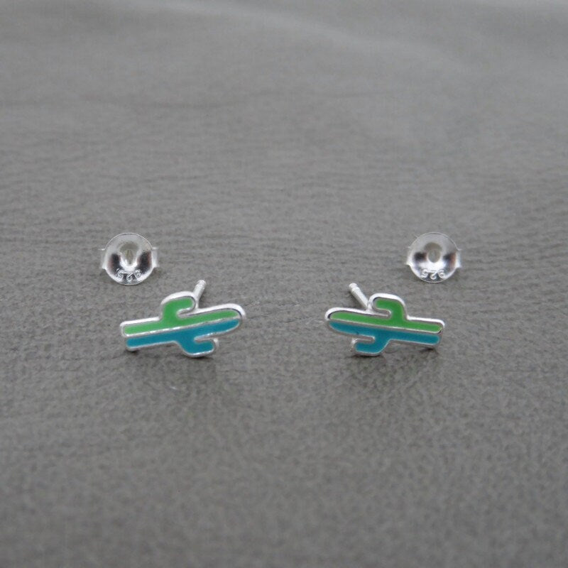 Kids Cactus Stud Earrings in Sterling Silver