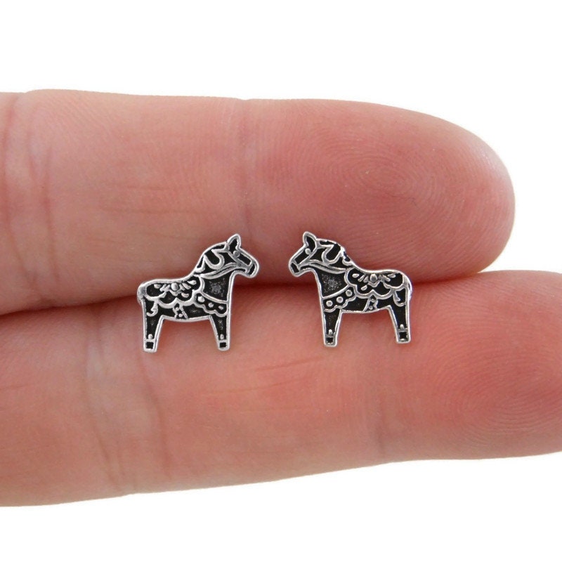 Dala Horse Earrings in Sterling Silver