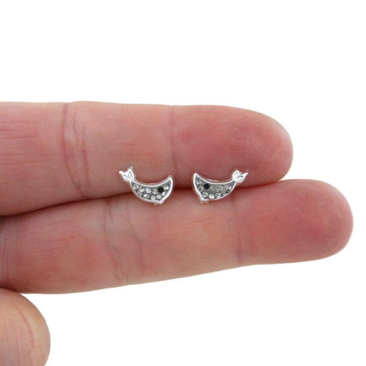 Whale Earrings in Sterling Silver, Whale Studs, Cubic Zirconia Earrings, Tiny Whale Studs, Baby Whale, Fish Earrings, Ocean Earrings