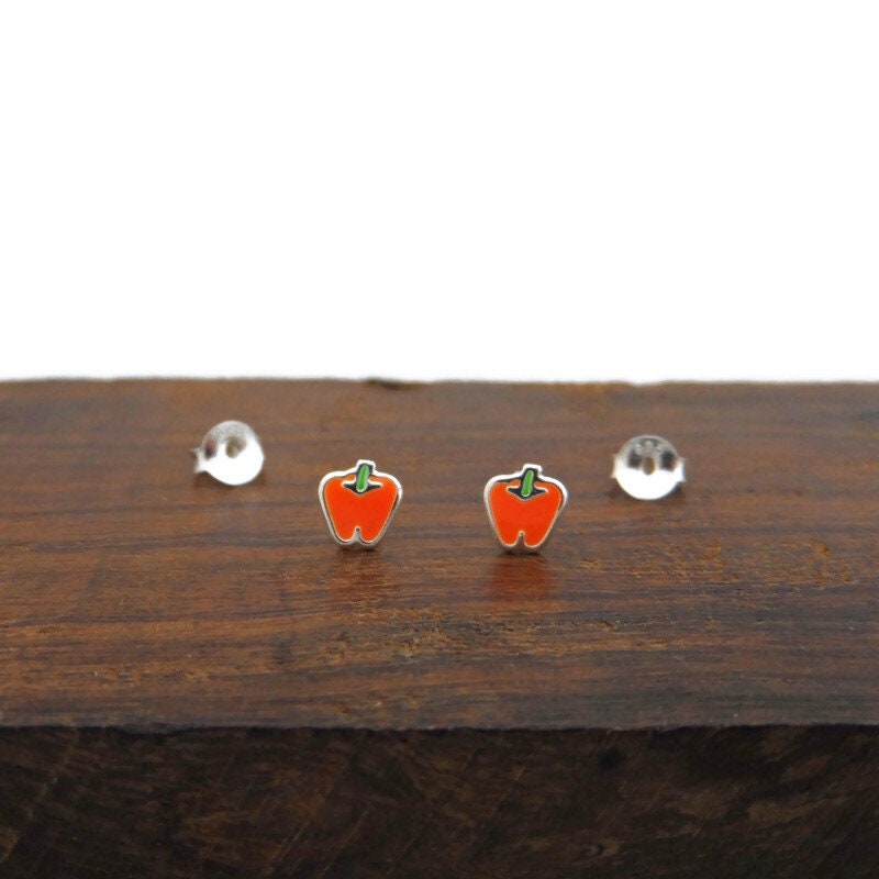 Orange Bell Pepper Earrings in Sterling Silver