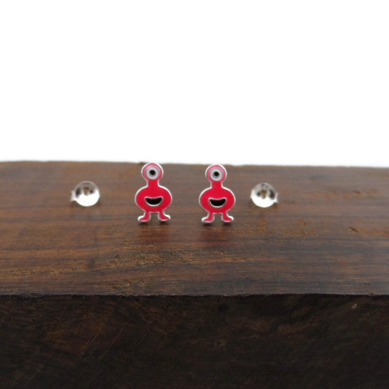 Pink Monster Earrings in Sterling Silver