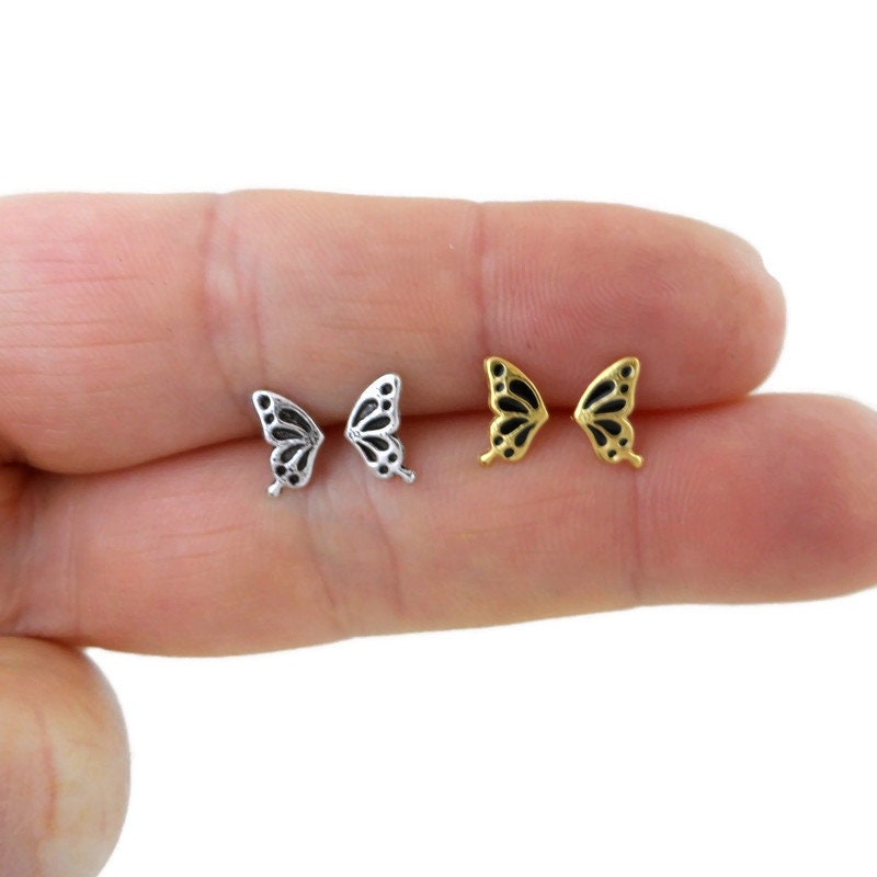 Tiny Butterfly Wing Earrings In Sterling Silver, Butterfly Earrings, Butterfly Studs, Kids Earrings, Dainty Earrings, Cartilage Stud