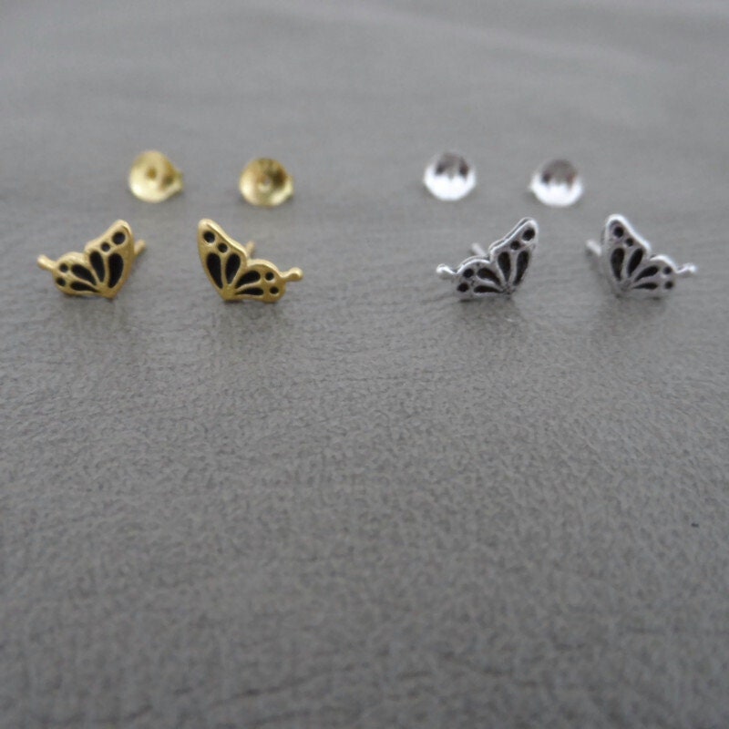 Tiny Butterfly Wing Earrings In Sterling Silver, Butterfly Earrings, Butterfly Studs, Kids Earrings, Dainty Earrings, Cartilage Stud