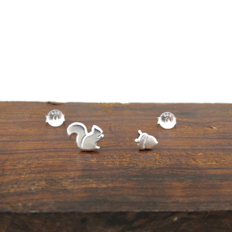 Squirrel & Nut Earrings in Sterling Silver