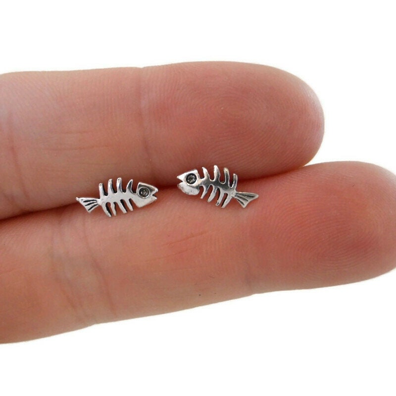 Fishbone Earrings in Sterling Silver