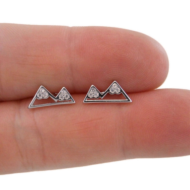 Mountain Earrings in Sterling Silver-Crystal