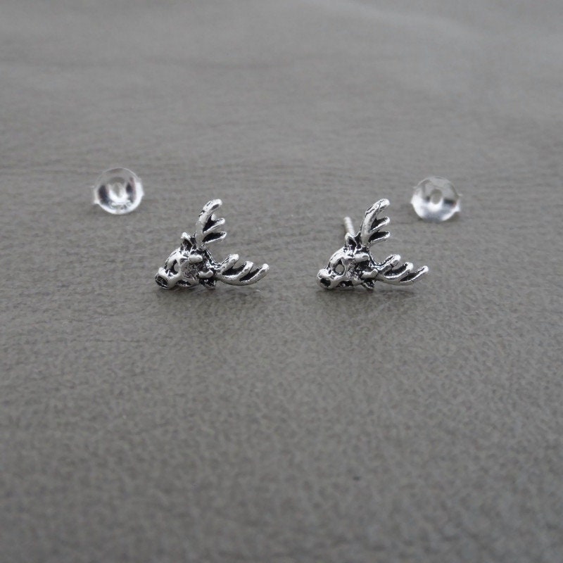 Deer Skull Earrings in Sterling Silver