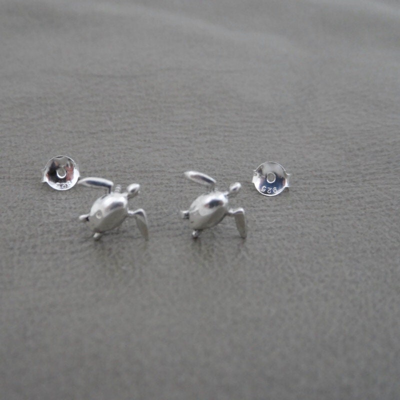 Terrapin Earrings in Sterling Silver, Turtle Earrings, Silver Turtle Studs, Tiny Silver Studs,Animal Earrings, Ocean Jewelry, Kids Earrings