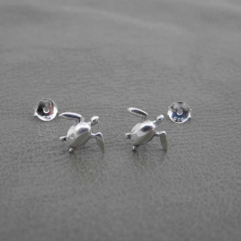 Terrapin Earrings in Sterling Silver, Turtle Earrings, Silver Turtle Studs, Tiny Silver Studs,Animal Earrings, Ocean Jewelry, Kids Earrings