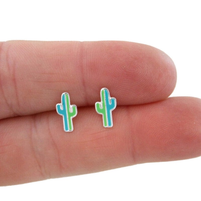 Kids Cactus Stud Earrings in Sterling Silver