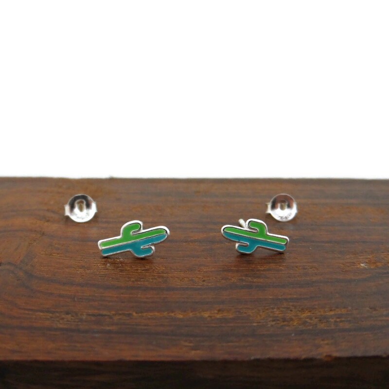 Kids Cactus Stud Earrings in Sterling Silver