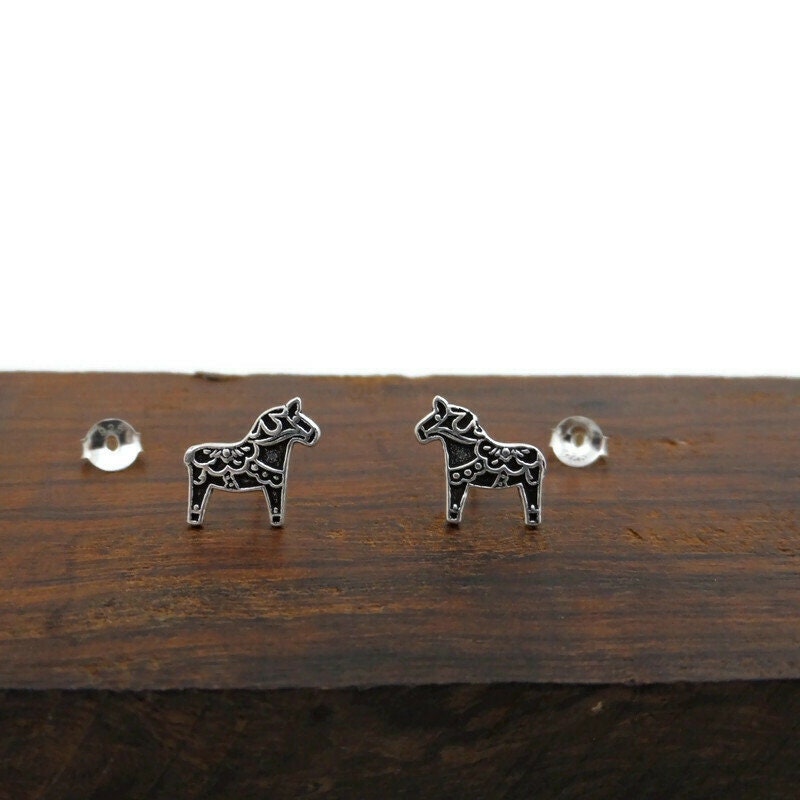 Dala Horse Earrings in Sterling Silver