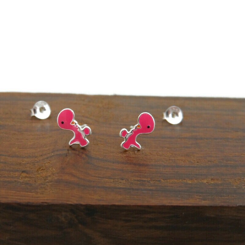 Pink Dinosaur Earrings in Sterling Silver