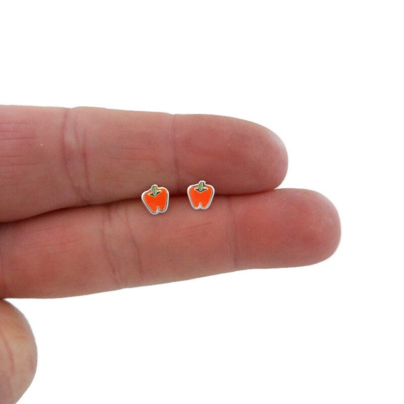 Orange Bell Pepper Earrings in Sterling Silver