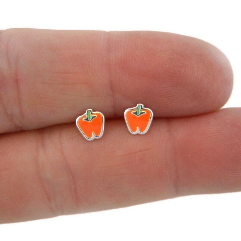 Orange Bell Pepper Earrings in Sterling Silver