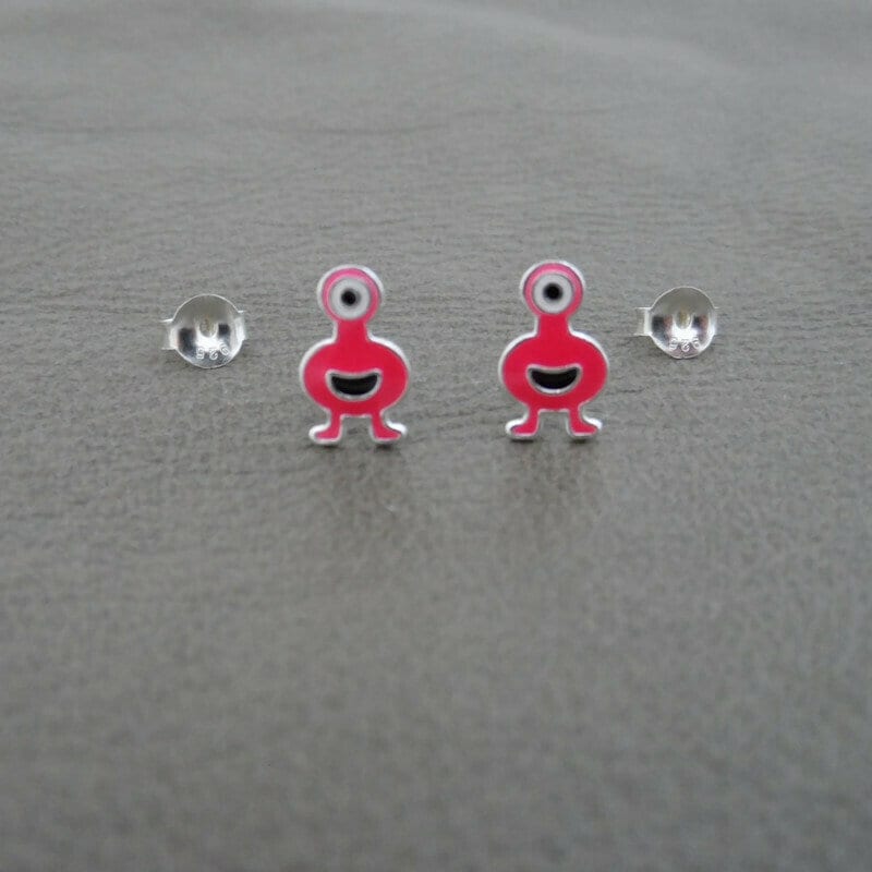 Pink Monster Earrings in Sterling Silver