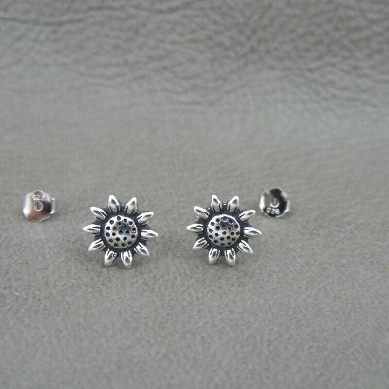 Sunflower Earrings in Sterling Silver, Silver Sunflower Studs, Flower Earrings,Flower Studs, Kids Earrings, Floral Earrings, Dainty Earrings