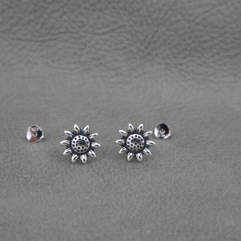 Sunflower Earrings in Sterling Silver, Silver Sunflower Studs, Flower Earrings,Flower Studs, Kids Earrings, Floral Earrings, Dainty Earrings