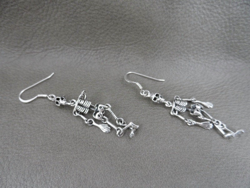 Skeleton Moveable Sterling Silver Earrings