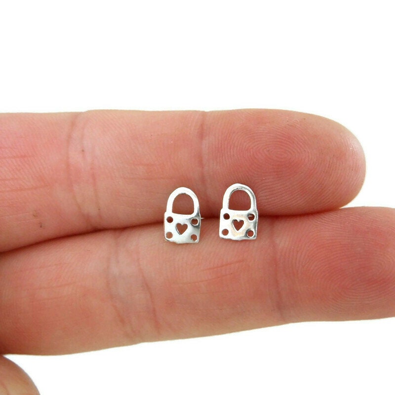 Padlock Heart Earrings in Sterling Silver-Square