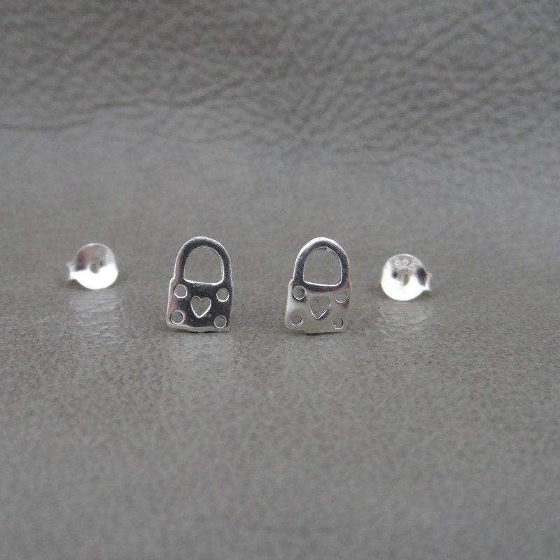 Padlock Heart Earrings in Sterling Silver-Square