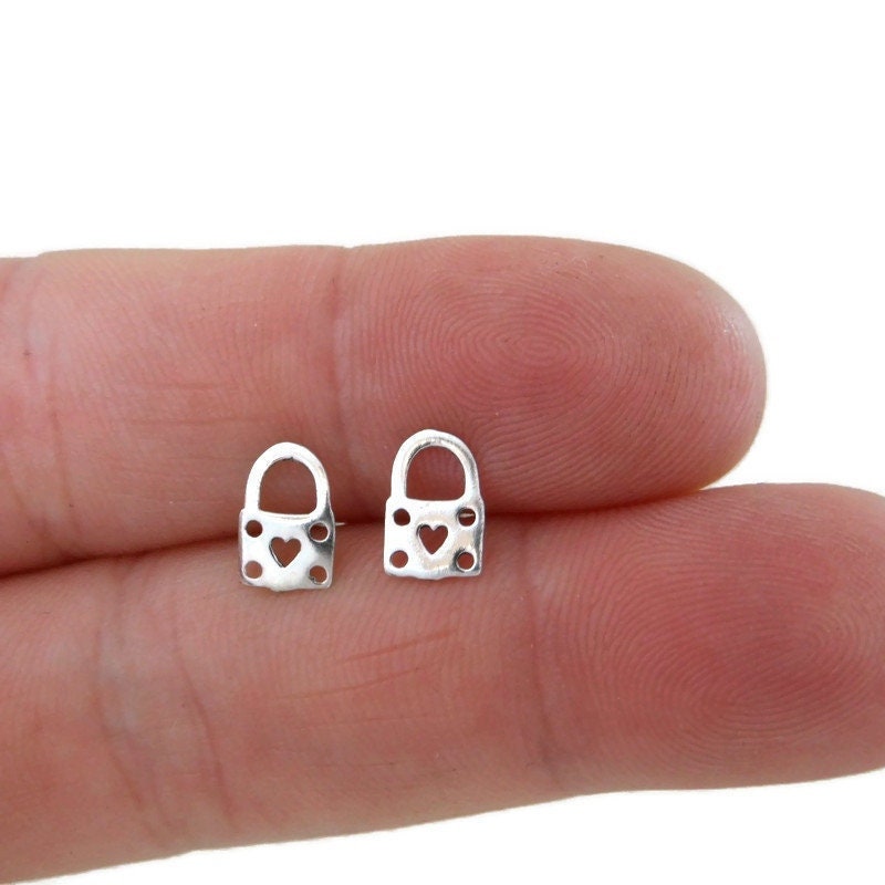 Padlock Heart Earrings in Sterling Silver-Square