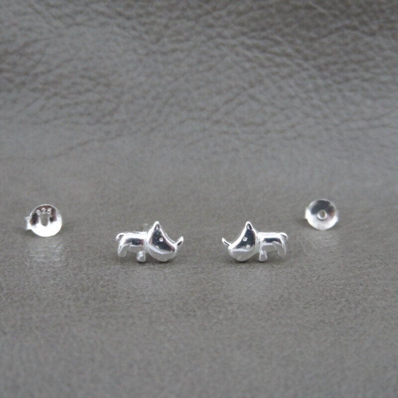 Tiny Rhino Earrings in Sterling Silver, Rhinoceros Earrings, Rhino Studs, Animal Earrings, Kids Earrings, Small Silver Studs, Rhino Jewelry