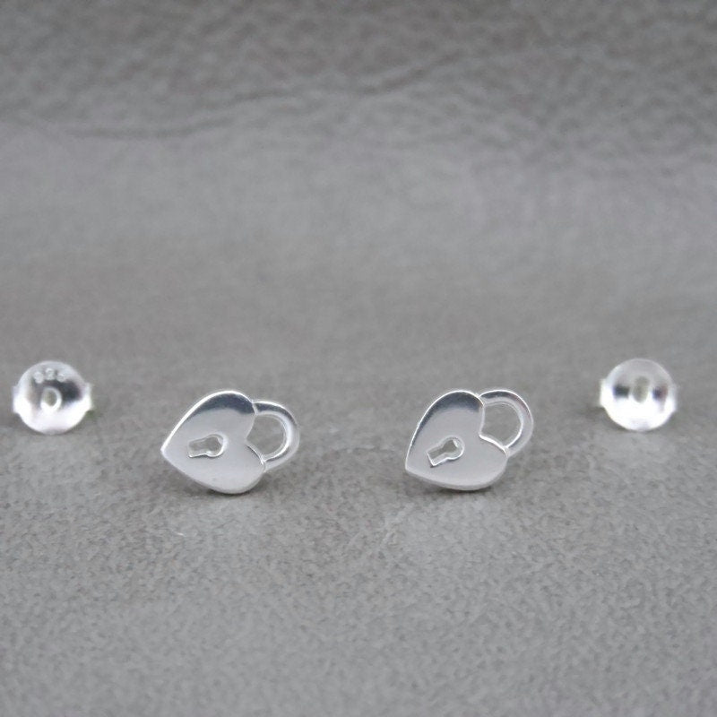 Padlock Heart Earrings in Sterling Silver