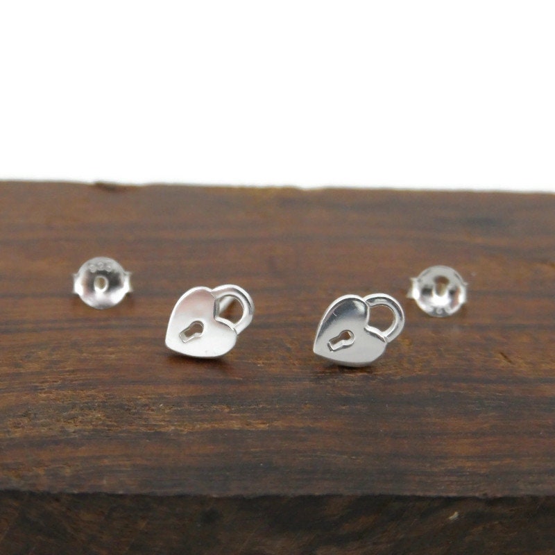 Padlock Heart Earrings in Sterling Silver