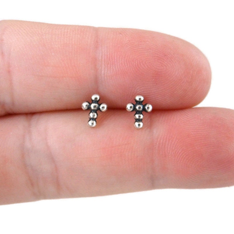 Cross Earrings in Sterling Silver-Dotted