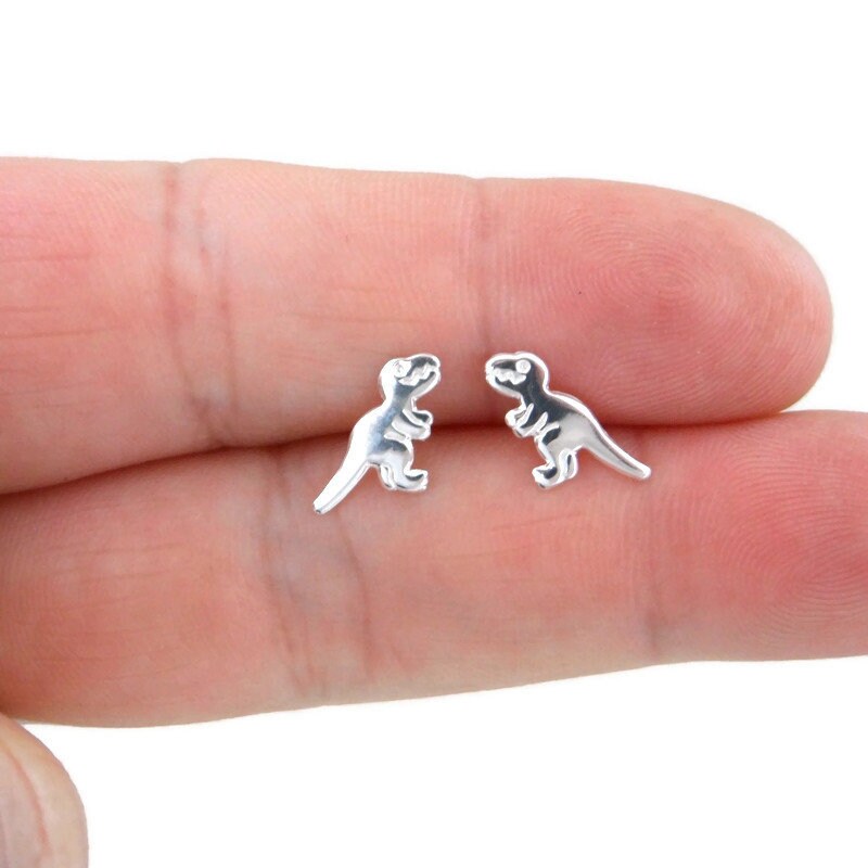 T-Rex Dinosaur in Sterling Silver, T-Rex Earrings, Dinosaur Studs, Small Studs, Kids Earrings, Silver Studs,Animal Earrings