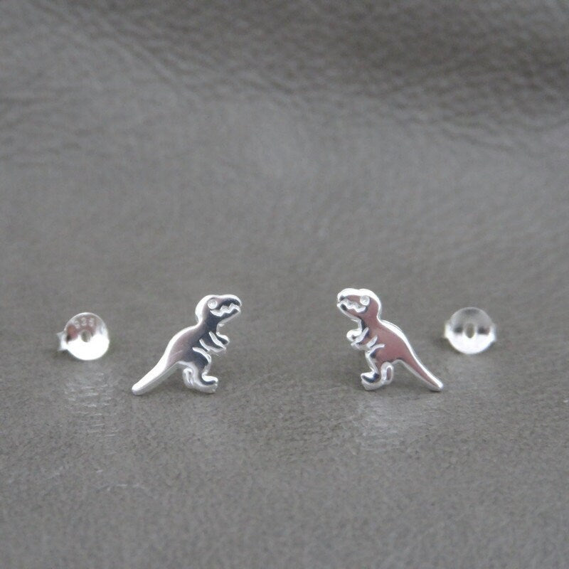 T-Rex Dinosaur in Sterling Silver, T-Rex Earrings, Dinosaur Studs, Small Studs, Kids Earrings, Silver Studs,Animal Earrings