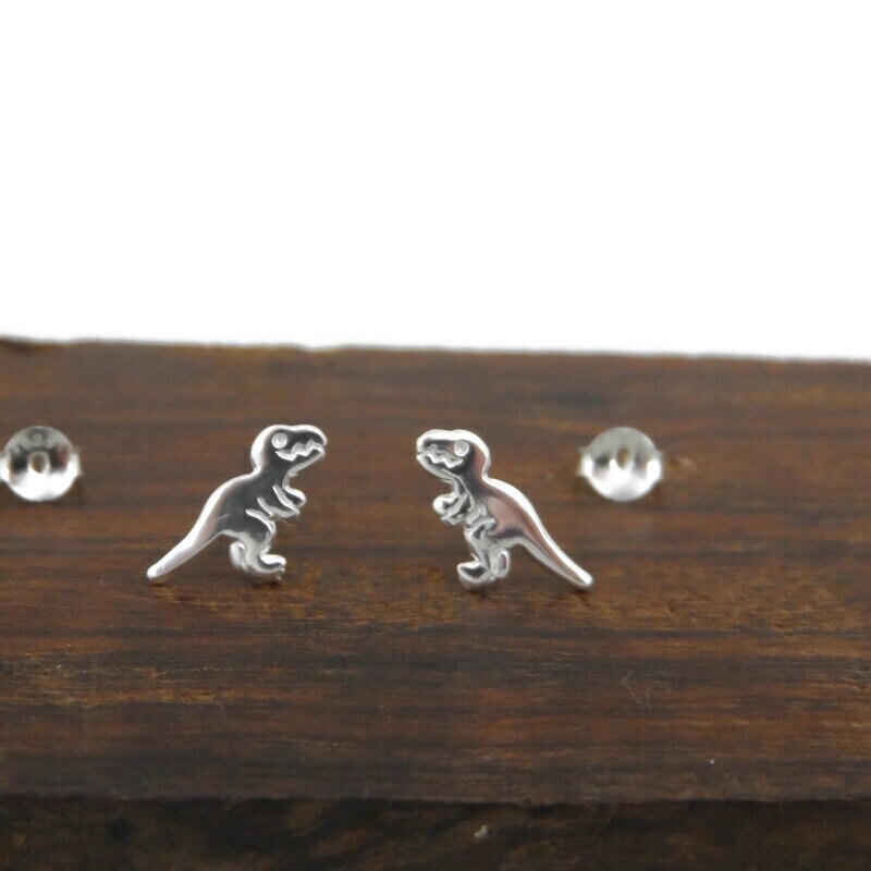 T-Rex Dinosaur in Sterling Silver, T-Rex Earrings, Dinosaur Studs, Small Studs, Kids Earrings, Silver Studs,Animal Earrings