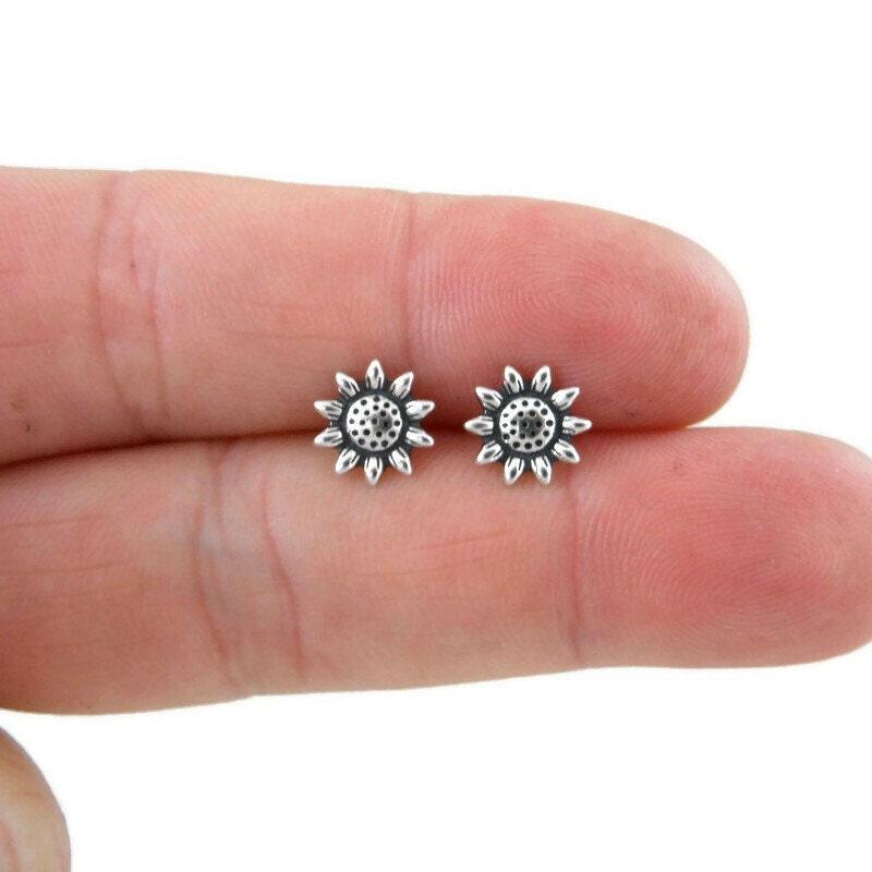 Sunflower Earrings in Sterling Silver, Silver Sunflower Studs, Flower Earrings,Flower Studs, Kids Earrings, Floral Earrings, Dainty Earrings