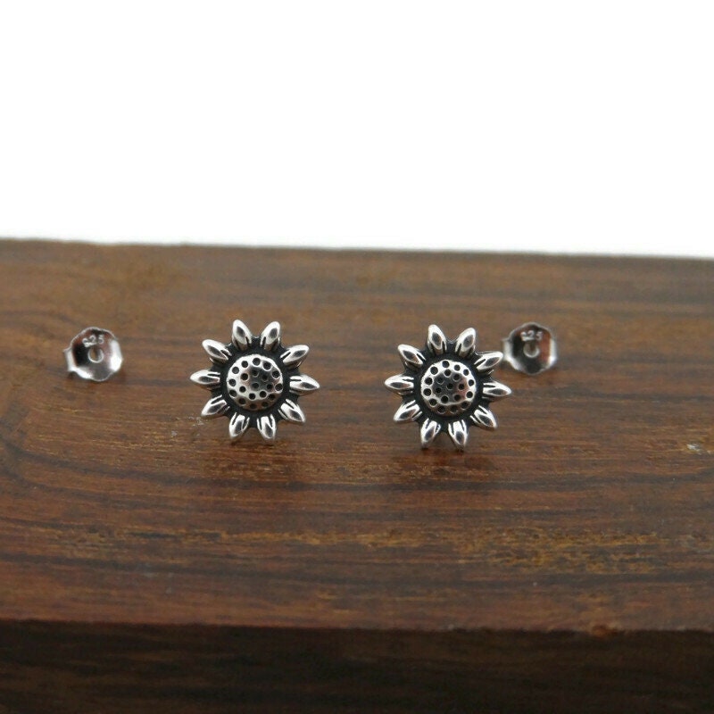 Sunflower Earrings in Sterling Silver, Silver Sunflower Studs, Flower Earrings,Flower Studs, Kids Earrings, Floral Earrings, Dainty Earrings