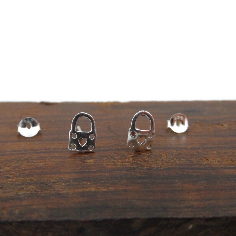 Padlock Heart Earrings in Sterling Silver-Square