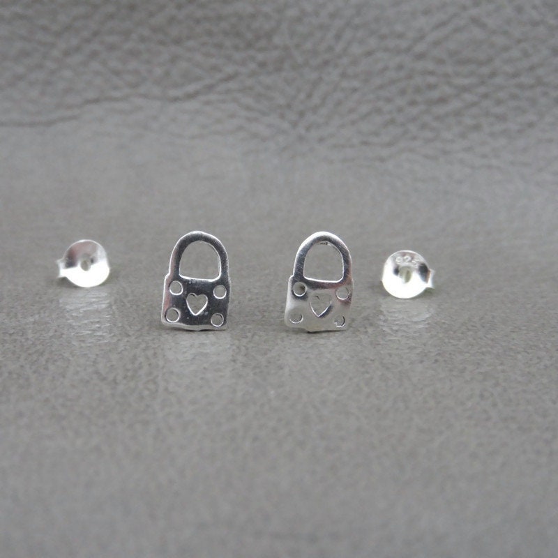 Padlock Heart Earrings in Sterling Silver-Square