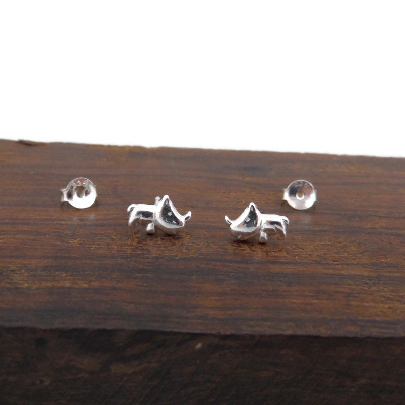 Tiny Rhino Earrings in Sterling Silver, Rhinoceros Earrings, Rhino Studs, Animal Earrings, Kids Earrings, Small Silver Studs, Rhino Jewelry