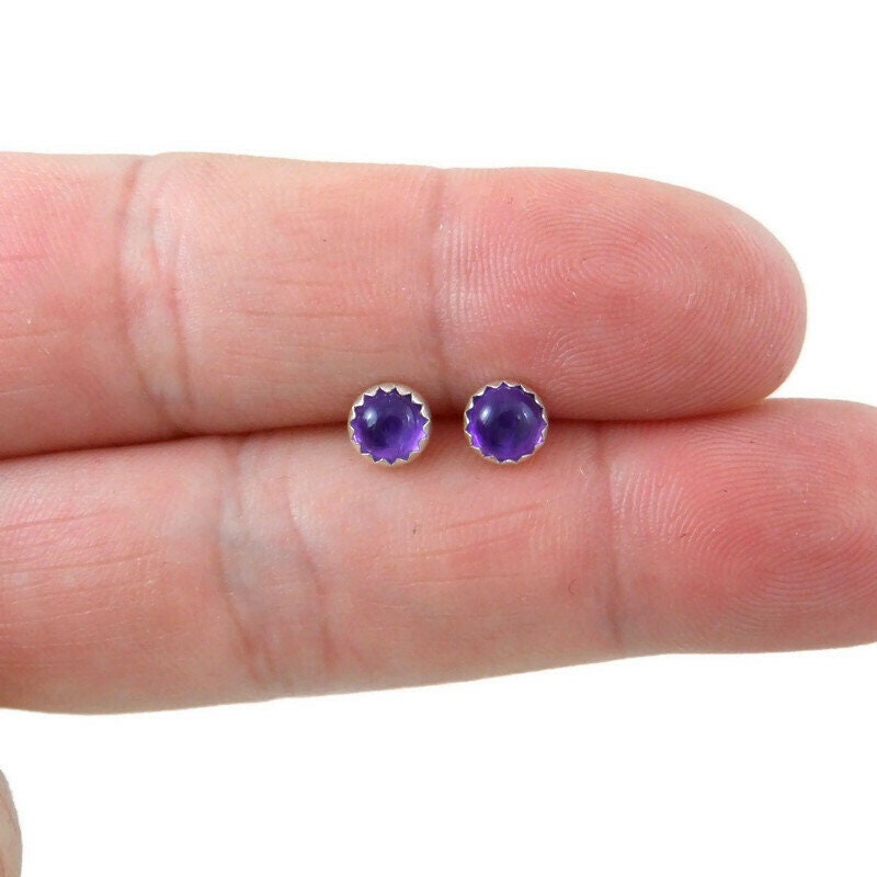 Amethyst Earrings in Sterling Silver-5mm