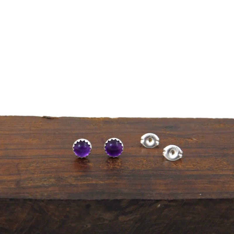 Amethyst Earrings in Sterling Silver-5mm