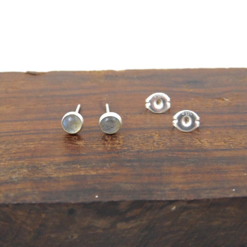 Labradorite Earrings in Sterling Silver-4mm