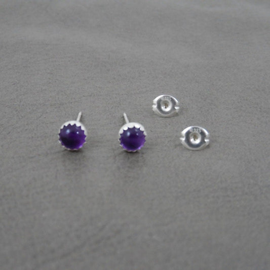 Amethyst Earrings in Sterling Silver-5mm