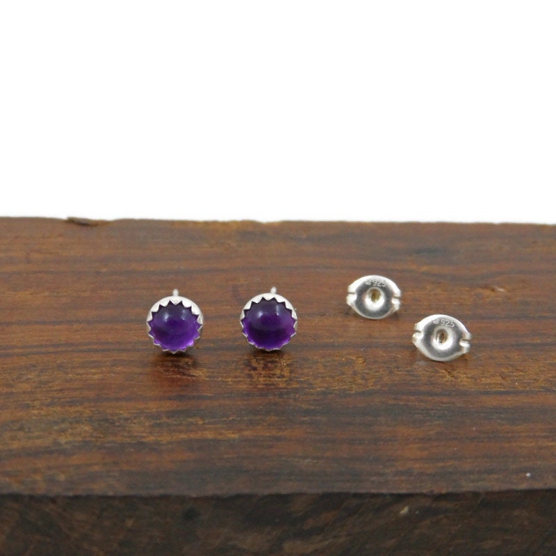 Amethyst Earrings in Sterling Silver-5mm